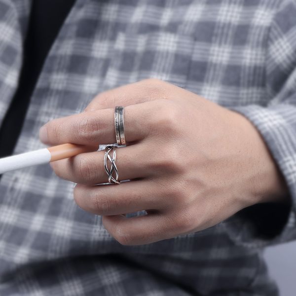 

self discipline unmarried end silver plain boys' ring, korean fashion, personality fashion