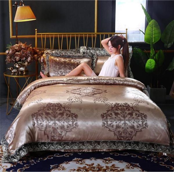 

bedding sets europe satin jacquard  king size 4pcs silk/cotton duvet cover bed sheet linen lace home textile
