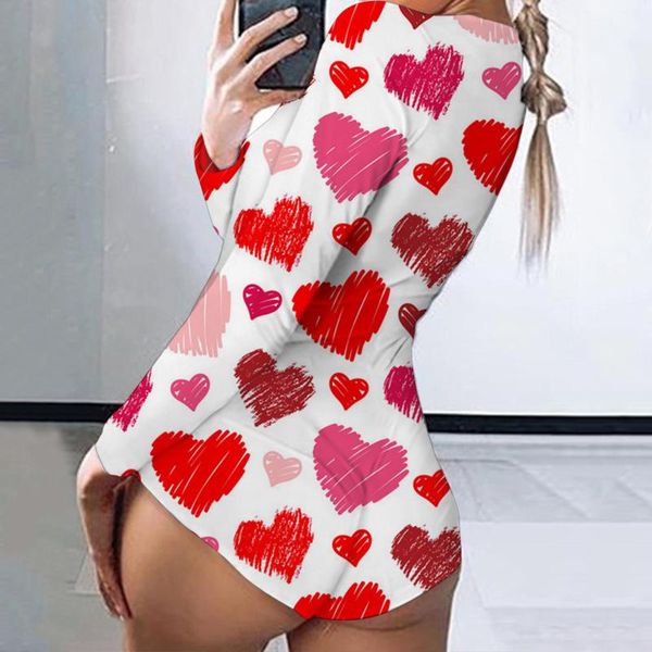 

women's jumpsuits & rompers fashion pajama onesies women jumpsuit long sleeve heart buttoned flap sleepwear pyjamas onesie home clothes, Black;white