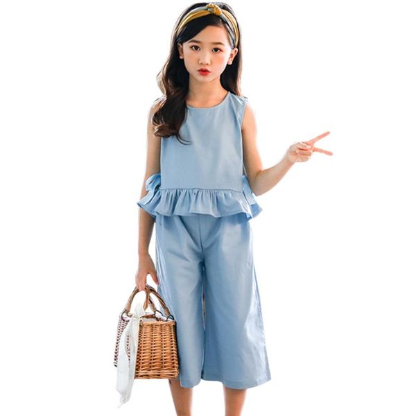 

clothing sets kids summer clothes solid color girl vest + short tracksuit for children's 6 8 10 12 14, White