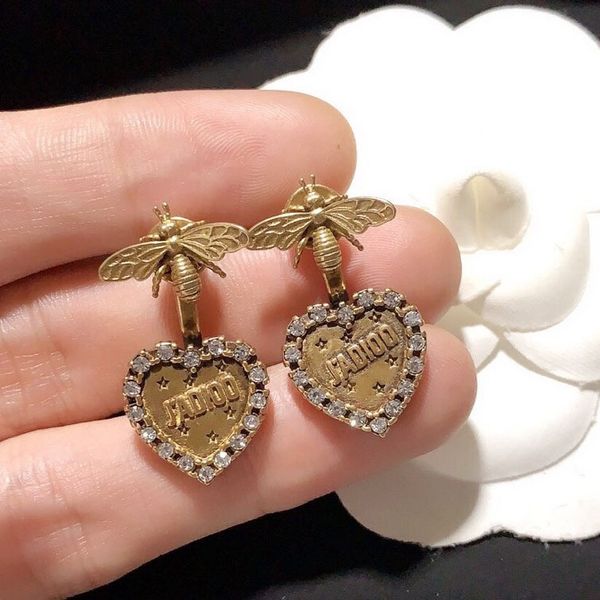 

design jewelry new net red love inlaid diamond bee selected brass earrings female, Silver