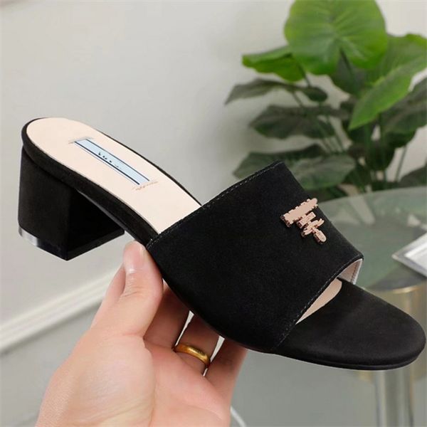 

luxury italy designer brand slippers super great quality with full package for women gift present lady birthday wedding sandals shoes heels, Black