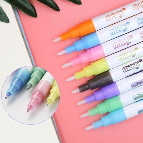 

highlighters double-line outline pen colorful double line highlighter note student multicolor marker hand color candy fluorescen m2r2, Black;red