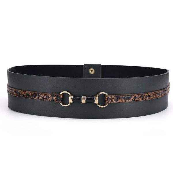 

belts [ewq] 2021 fashion novelty patchwork snake skin pattern elastic waist paint leather belt personally with metle buckle 8y362, Black;brown