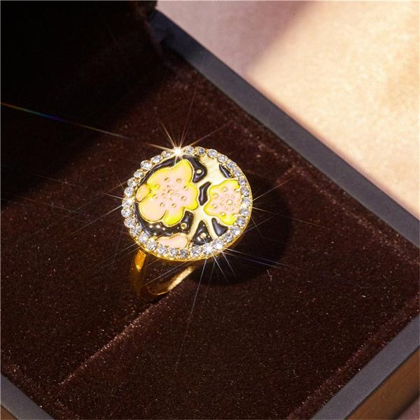 

wedding rings fashion pink small fresh and lovely flowers ladies party exquisite ring valentine's day gift light luxury jewelry wholesa, Slivery;golden