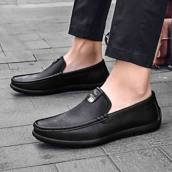 

dress shoes men's shoes summer leather men's business casual big head cowhide over non-slip elastic wear-resistant jc5e, Black