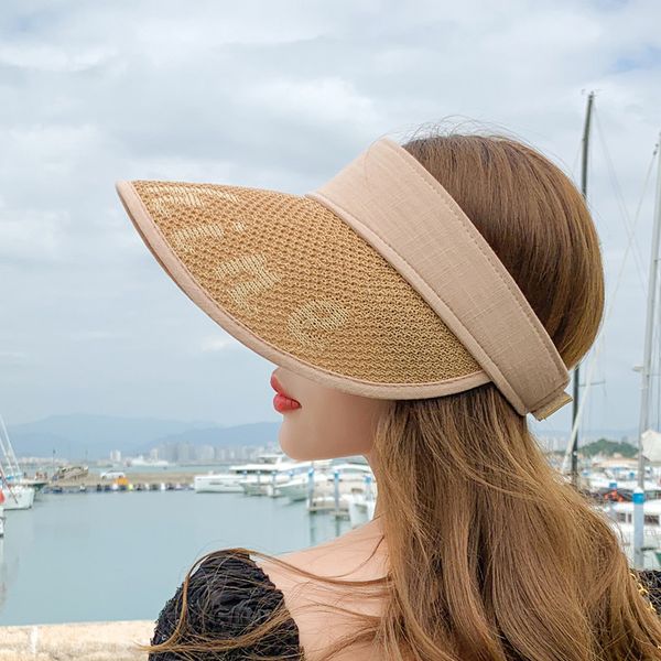 

hats & caps products in stock new straw jacquard ess 2151 korean summer sun-shade sun protection hat wholesale., Blue;gray