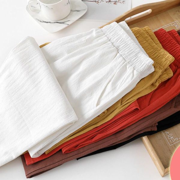 

women's pants & capris plus size women cotton summer elastic waist loose casual white harem pocket linen trousers, Black;white