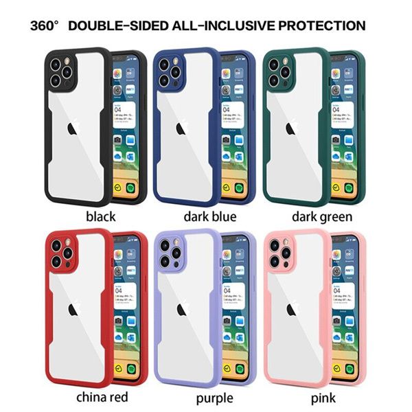 

360 full cover phone cases for iphone 11 12 13 pro max mini xs xr x 7 8plus se2020 soft front protector+back shockproof samsung a02 a21s a03