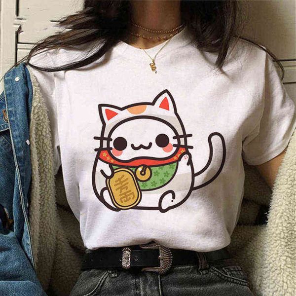 Gato japonês t camisa mulheres roupas verão kawaii tops estética tshirt ulzzang casual t-shirt dos desenhos animados de casajuku t-shirt fêmea G220310