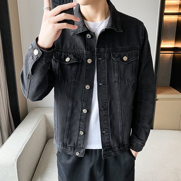 

men's jackets jaqueta jeans masculina gola virada para baixo, jaqueta com estampa multi bolsos primavera outono estilo japonÃªs slim 7mc, Black;brown
