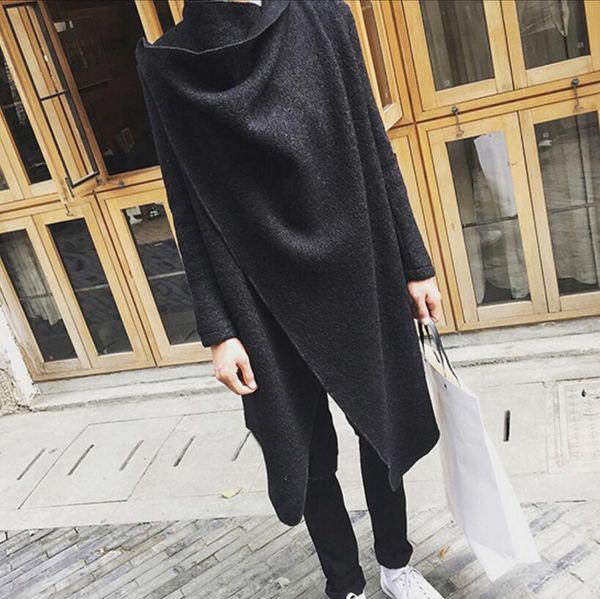 

men's wool & blends autumn and winter korean version of self-cultivation irregular woolen coat solid color long personality wild black