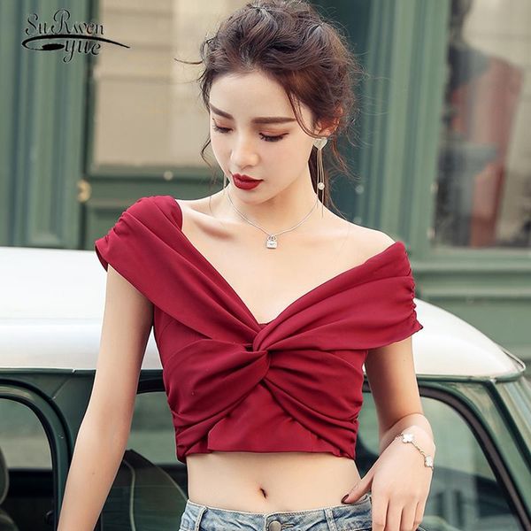 

women's tanks & camis fashion vest crop solid deep v neck off shoulder 2021 summer sleeveless slim ladies feminine 9330, White
