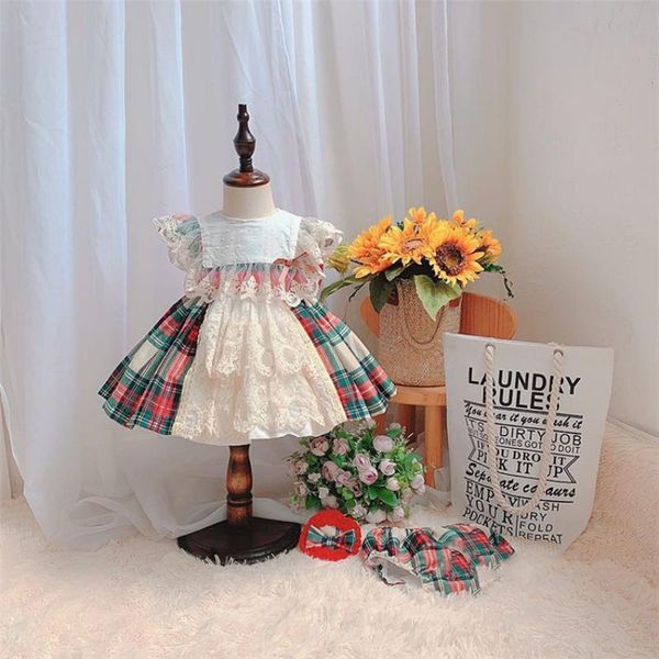 

girls' dresses cekcya baby girl spanish plaid lace dresses kids boutique clothes children lolita ball gown infant birthday baptism clot, Red;yellow