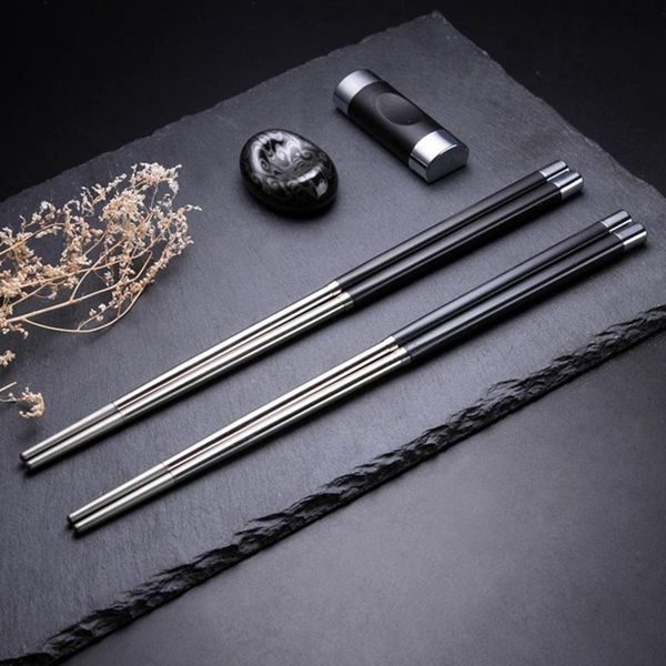 

chopsticks 1 pairs non-slip japanese 304 stainless steel reusable travel chop sticks china tableware gift