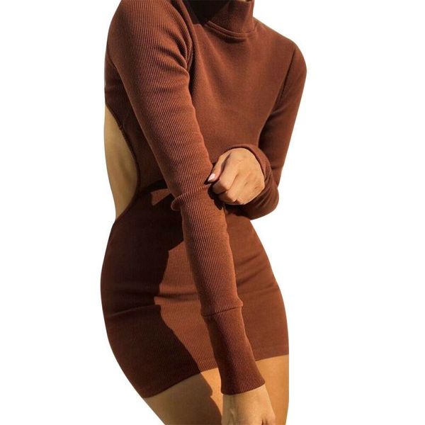 

casual dresses ladies mini jumper backless women long sleeve bodycon dress, Black;gray
