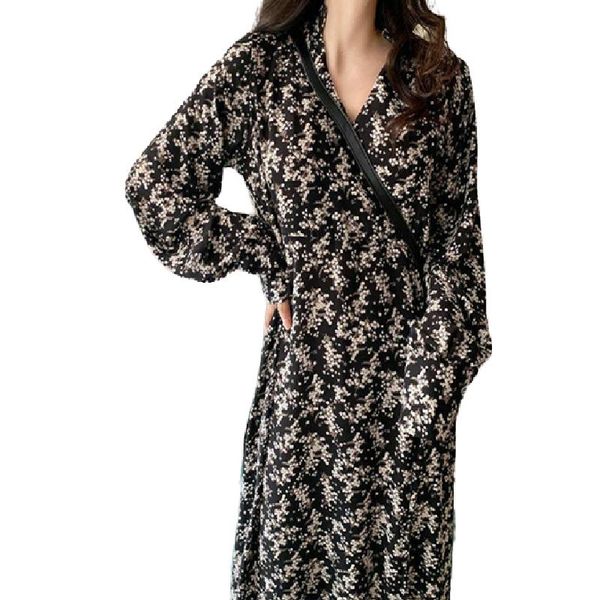 

casual dresses women's spring autumn style dress elegant v-neck long sleeve printed sweet ss3786, Black;gray