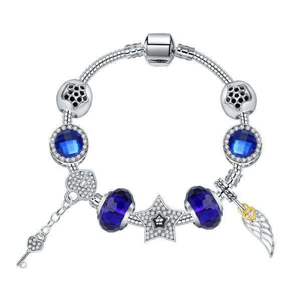 

point diamond strands sparkle pentagram bracelet heart lock angel wing pendant guard diy jewelry wholesale, Black