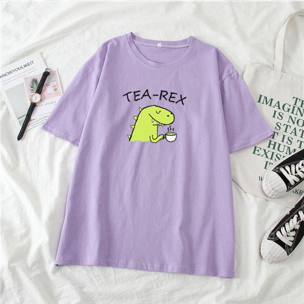 

dinosaur letter print candy women t-shirt o-neck short sleeve loose casual cute female tshirts summer harajuku girls 210518, White