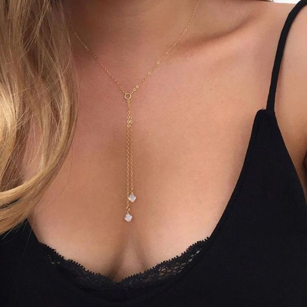 

pendant necklaces long tassel gold color chain necklace for women fashion beads chocker girl's daily jewelry, Silver
