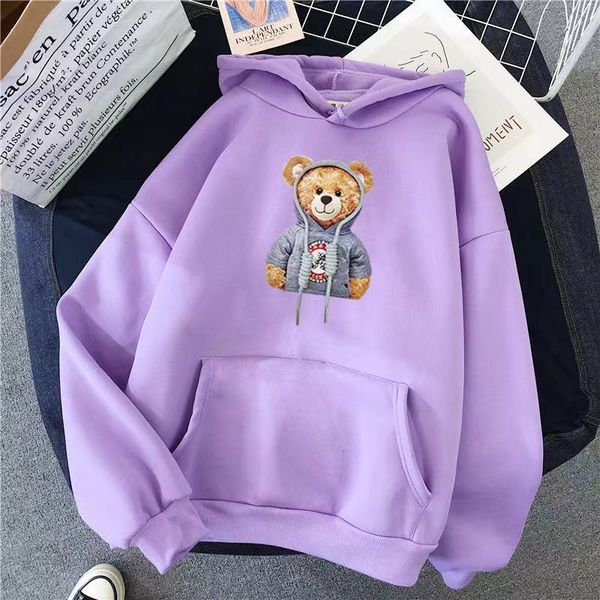 

spring and autumn new european goods big edition hoodie female bear print short sleeve loose tide brand long sleeve hoodie, Black