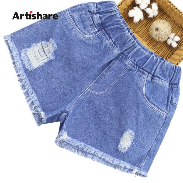 

jeans short for girl hole kids ripped girls summer children's casual style clothes 6 8 10 12 14, Blue