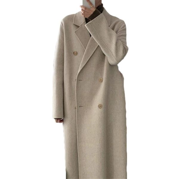 

women's wool & blends korean simple double-breasted woolen coat women autumn and winter elegant long jacket female warm outwear coats n, Black