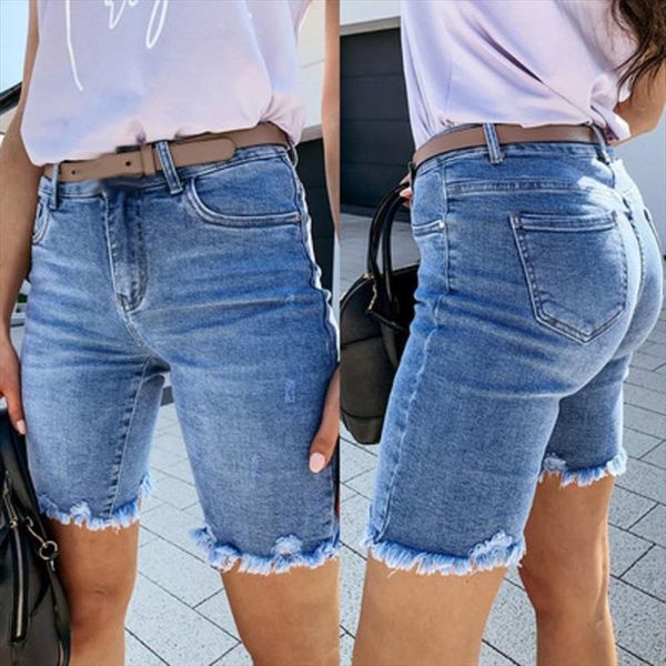 

summer denim ripped hole women short jeans pants solid skinny elastic high waist jean streetwear, White;black