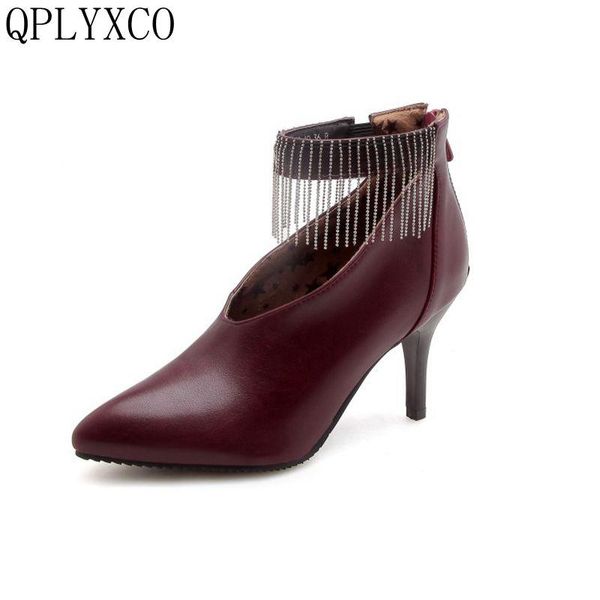 

boots qplyxco ankle big & small size 32-47 autumn winter women short high heels quality pumps wedding shoes woman 218-10, Black