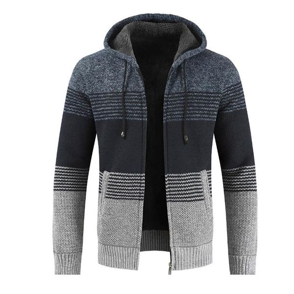 

men's sweaters knitting sweater cardigan autumn and winter zipper coats warm color stitching stripe hooded jacket man, White;black