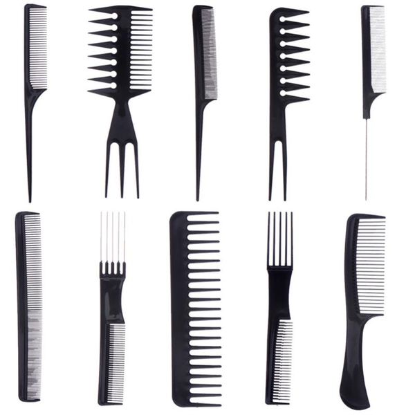 

hair brushes 10pcs/set styling anti static black hairdressing home barber portable useful professional comb, Silver