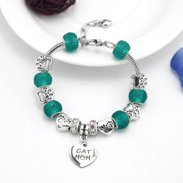 

souvenirs hand catenary green adjustable lobster buckle animal series bracelet stainless steel tag cat and mother pan family