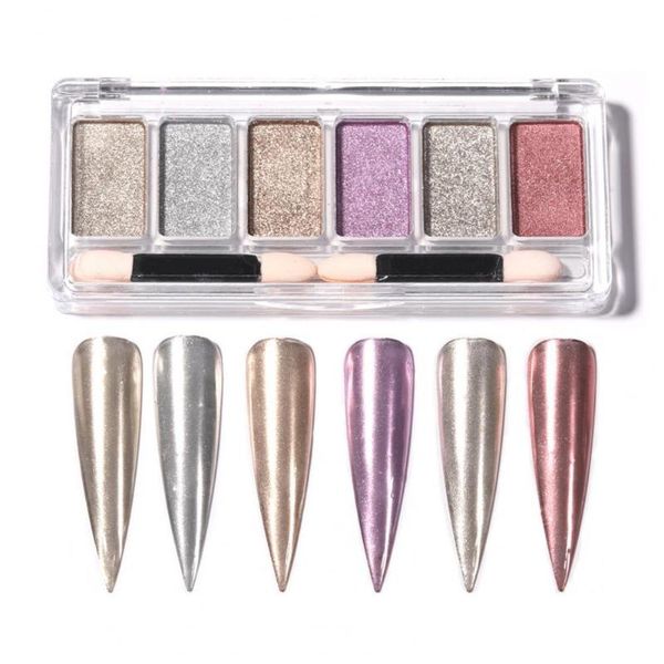 

nail glitter 1 set shiny 6 colors fashion art decoration powder palette manicure salon giltter sets, Silver;gold