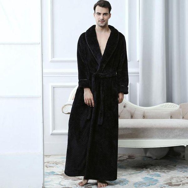 Indumenti da notte da uomo Abito nero Kimono Bagno Maschile Manica lunga Vestaglia calda Herren Schlafanzug Inverno Extra Flanella Accappatoio 2021