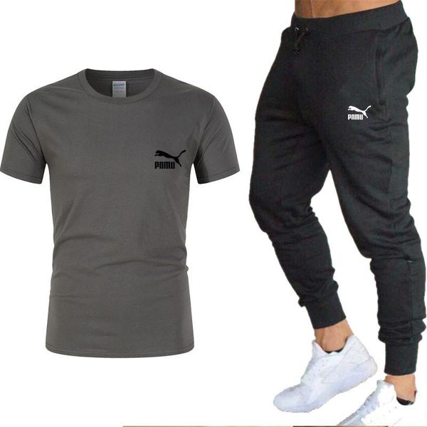 

men's tracksuits 2021 sport men sets jogging pants summer cropped t shirt trousers casual suits short sleeve sportswear mens clothing, Gray