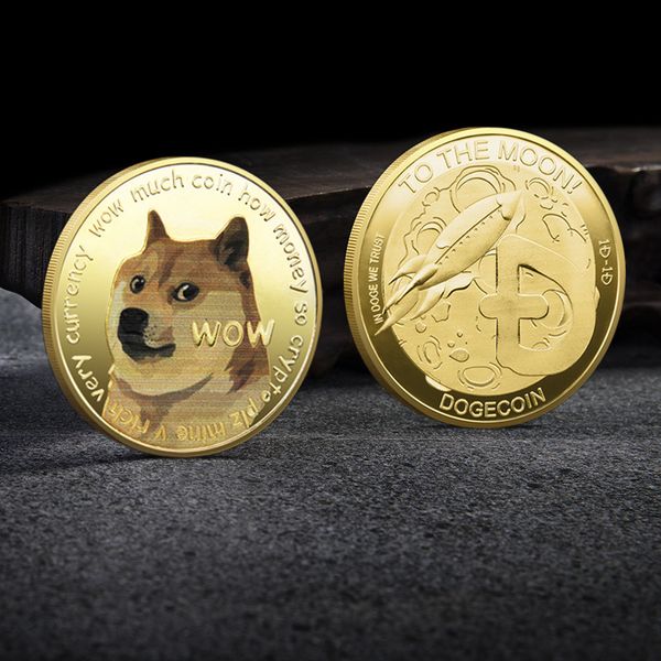 

50pcs non magnetic wow dogecoin to the moon in doge we trust gold plated commemorative coins cute dog pattern printed cllection gifts