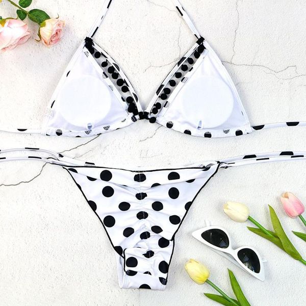 

women's swimwear swimsuit bikini two piece filled bra beachwear micro bikinis set wave point padded bathing suit, White;black