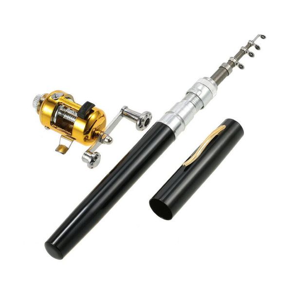 

portable pocket mini fishing rod pole pen shape folded with reel wheel for outdoor river lake boat rods