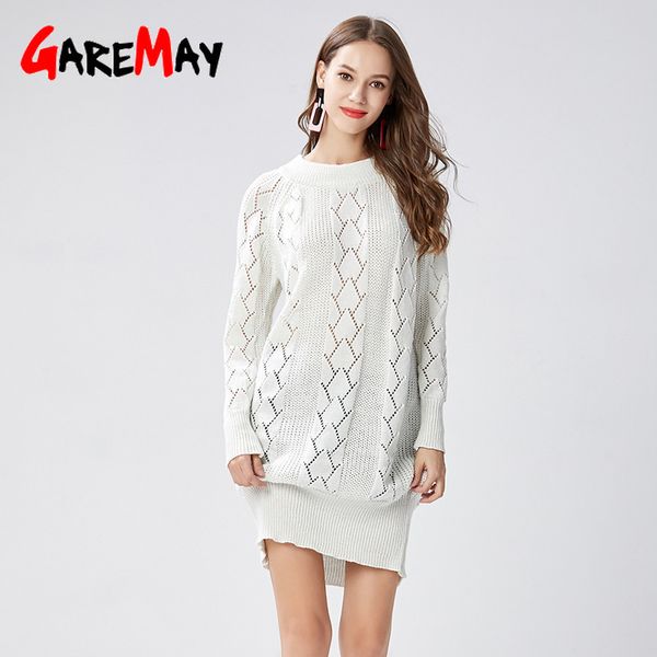 

long sleeve sweater dress women autumn winter loose tunic knitted s casual warm pullover streetwear for 210428, White;black