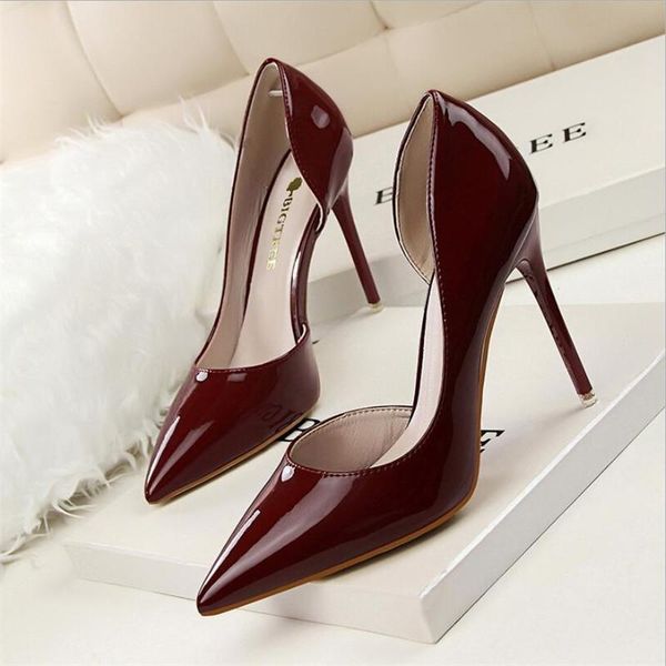 

dress shoes 2021 women pumps elegant pointed toe patent leather office lady spring summer high heels wedding bridal woman, Black