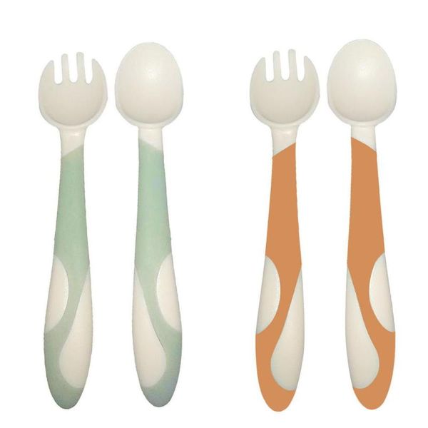 

cups, dishes & utensils curved soft fork and spoon set silicone spoons forks ergonomic design grade pp material baby feeding practice s