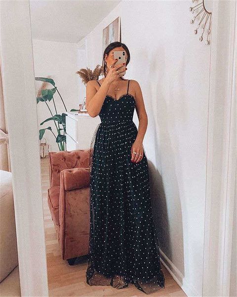 

sling casual dresses ins wave dot mesh women's dress, Black;gray