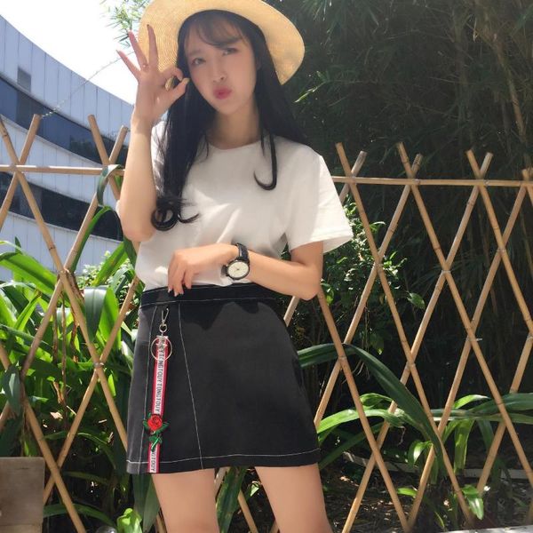 

skirts high waist skirt short wild embroidery rose bag hip a-line casual spring and summer mini 2021, Black