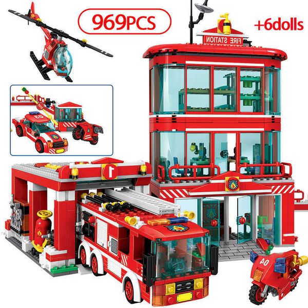 969 pz Agente Dei Vigili Del Fuoco Squadra di Polizia Building Blocks Città Stazione Dei Pompieri Camion Auto Vigile Del Fuoco Figure Giocattoli Dei Mattoni Per I Bambini X0902