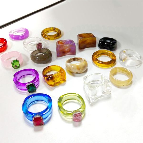 

love ring ifmia colorful transparent acrylic rhinestone resin set geometry open s for women girls party jewelry 2021, Slivery;golden