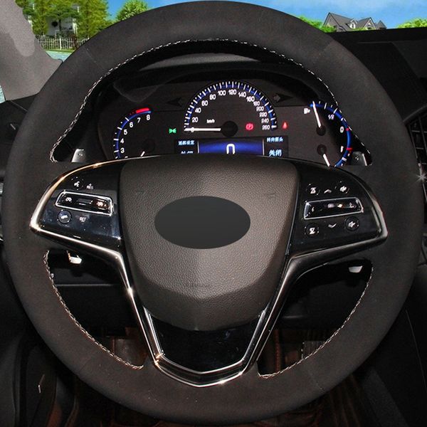 

car steering wheel cover diy hand-stitched black suede for cadillac ats ats-l 2013-2019 cts 2014-2017 elr 2014-2018