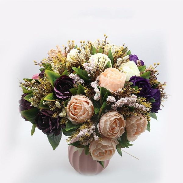 

decorative flowers & wreaths artificial flower five-color high-end living room home decoration bundled wedding core peony rose silk
