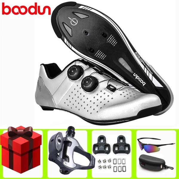 

cycling footwear 2021boodun road shoes self-locking reflective bike sneakers add pedals breathable ultra-light riding bicicleta, Black
