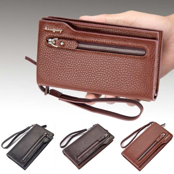

wallets ly mens long purse fold zipper wallet with slots portable strap o66, Red;black