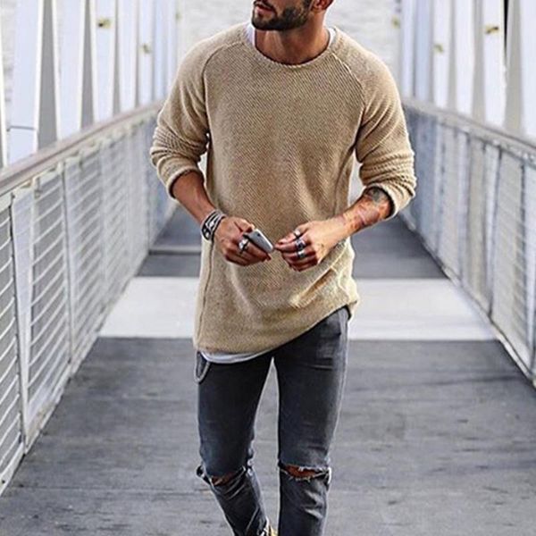 

men's sweaters knitted pullovers long sleeve casual o neck sweater fall spring fashion pure color slim-fit male charming streetwear, White;black